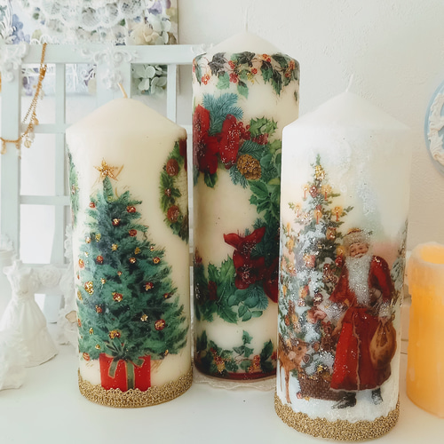 超大型クリスマスデザインキャンドル⭐ポインセチアのクリスマスリース