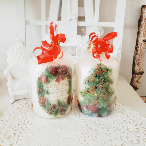 クリスマスキャンドルセット(ツリー&リース）＊（Sサイズ2個