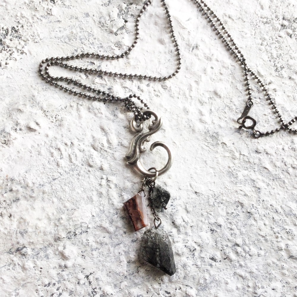 SilverのS字フック　ペンダントネックレス　トルマリンクオーツ