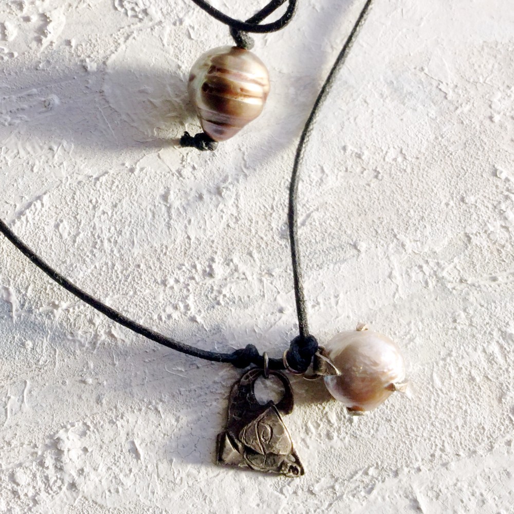 原石ネックレス　淡水パールブラウン