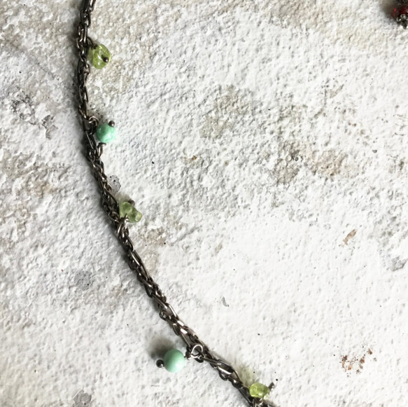 グリーンカイヤナイトが揺れる　MIXチェーン　ネックレス 4枚目の画像