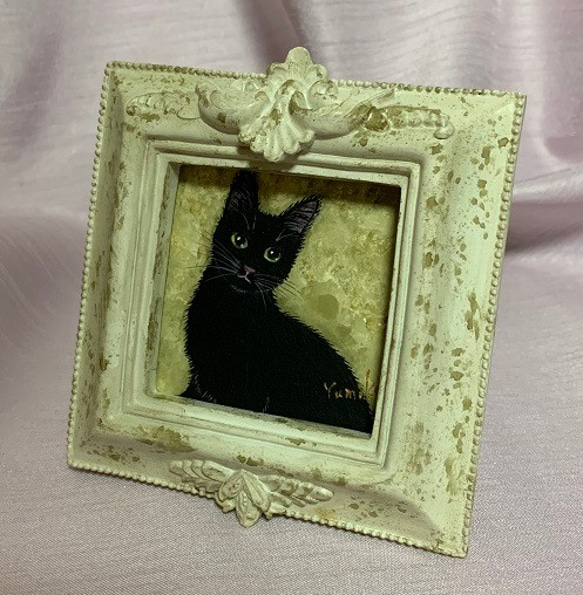 【原画】小さな猫の肖像画「黒猫」／インテリア 1枚目の画像