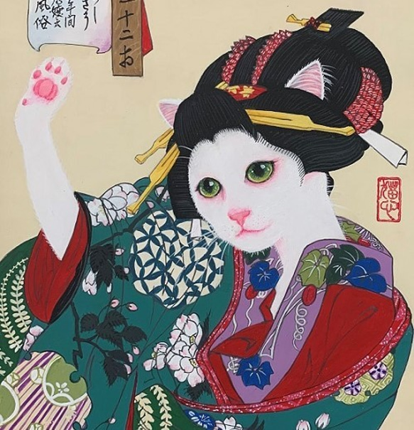 【原画】猫の浮世絵「風俗三十二相・にくらしさう」 2枚目の画像