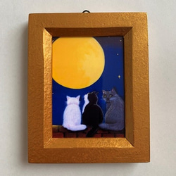 ミニ額・月と猫／インテリア 1枚目の画像