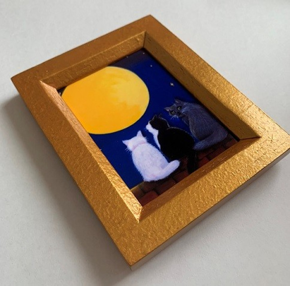 ミニ額・月と猫／インテリア 2枚目の画像