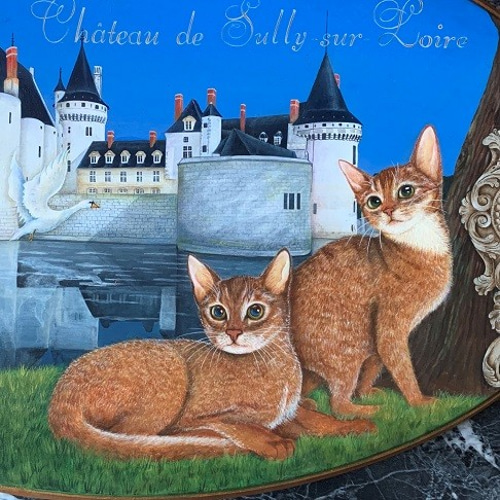 原画】フランスの古城と猫たち／アクリル画 絵画 猫心～にゃん