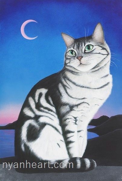 猫の油絵【窓の向こう】1点物の原画/作者サイン入り/額縁付属/フルイドアート