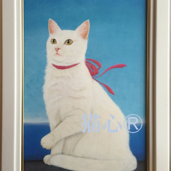 原画】「興味津々」／金魚と猫／色紙額入り 絵画 猫心～にゃん