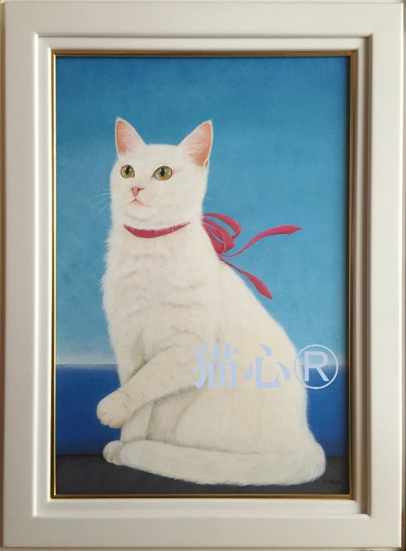 原画】爽やかな青い空と白猫／アクリル画「希望」 絵画 猫心