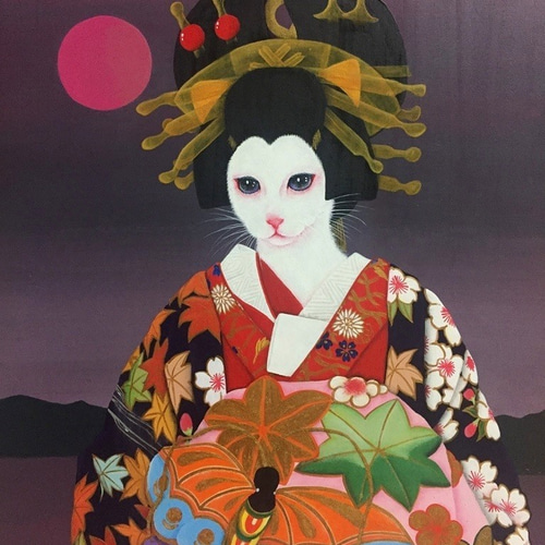 原画】歌舞伎狂言「寿曽我対面」より、猫の「化粧坂少将」／額お