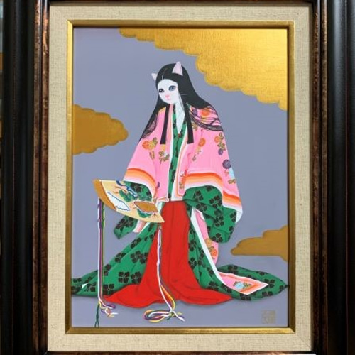 原画】猫の源氏物語／藤壺／歌舞伎／油彩額 絵画 猫心～にゃんはーと