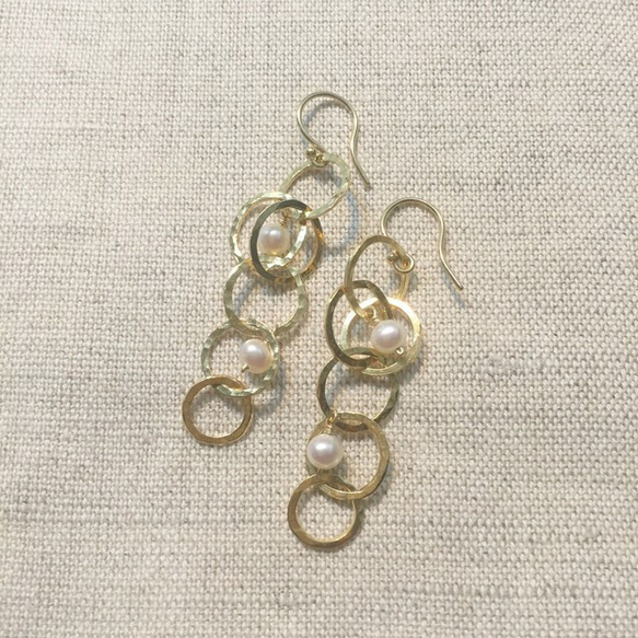 Link ピアス gold with pearls 1枚目の画像