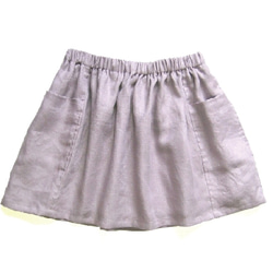 リネン ギャザーミニスカート 薄紫 1枚目の画像