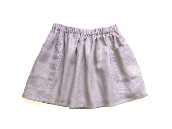 リネン ギャザーミニスカート 薄紫 1枚目の画像