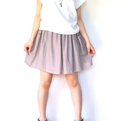 リネン ギャザーミニスカート 薄紫 5枚目の画像