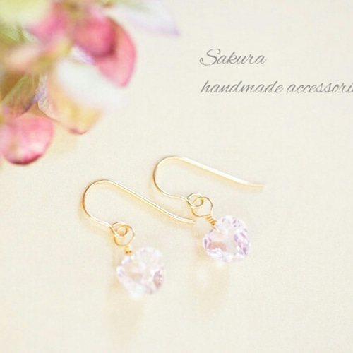☆14kgf☆ピンクアメジストハートファセットカットピアス☆ ピアス 