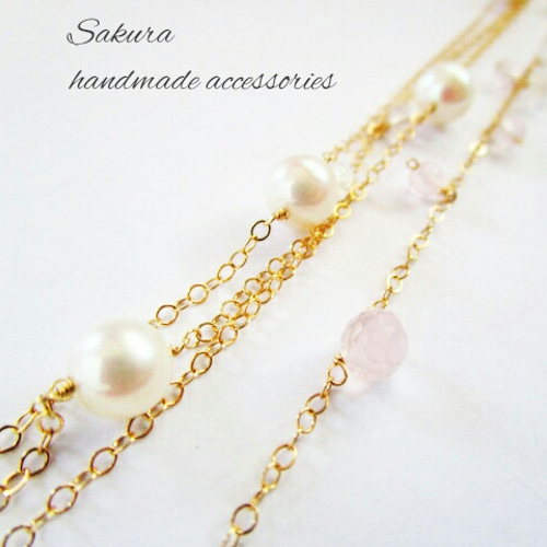 ☆14kgf☆アコヤ真珠と天然石のロングネックレス☆ ネックレス 
