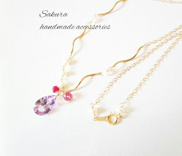 ★14kgf★アメジストのウェーブネックレス★