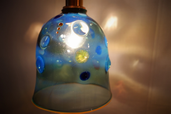 耐熱ガラスのランプシェード 水玉あおみどり 2枚目の画像
