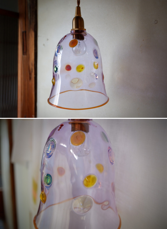 耐熱ガラスのランプシェード 水玉うす紫 4枚目の画像