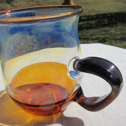 耐熱ガラスのマグカップ　２　オレンジブルー 2枚目の画像