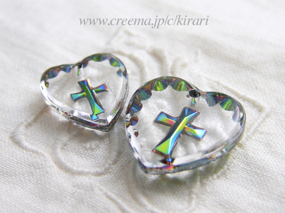 インタリオペンダント~ Heart ~ クロス ~ Raionbow ~ Small Size 4枚目の画像