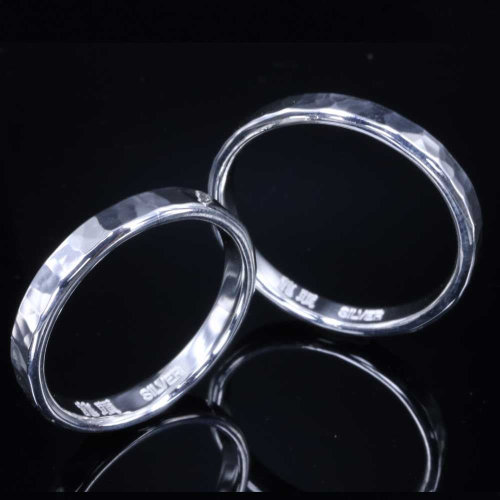 【刻印無料】 ペアリング 2個セット 丸 鎚目 リング　幅3mm 指輪 セット メンズ レディース シンプル