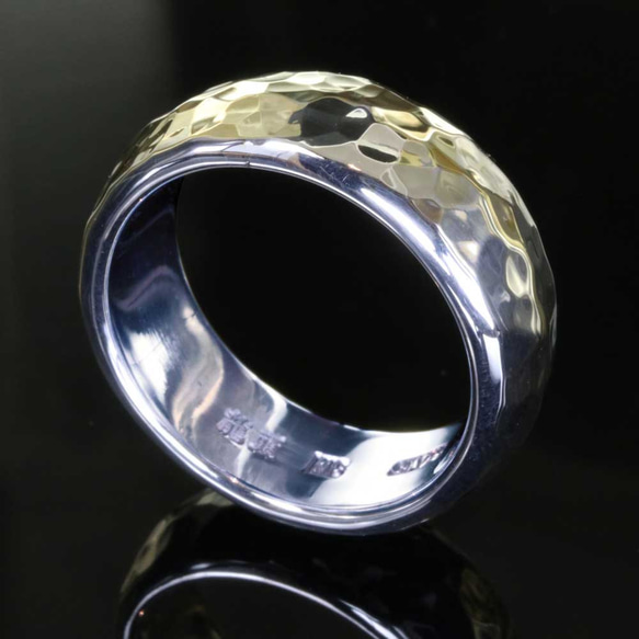【龍頭】5mm幅 甲丸 丸鎚目リング シルバー×K18 17号 龍頭】5mm幅 甲丸 丸鎚目リング シルバー×K18 17号