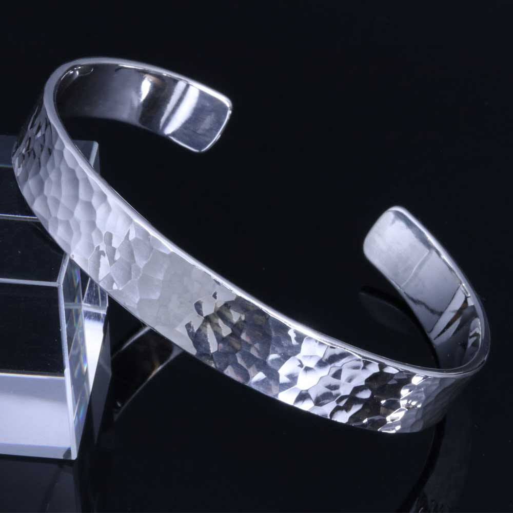 バングル メンズ : 丸 鎚目 槌目 バングル 10mm幅 シルバー サイズS/M/L