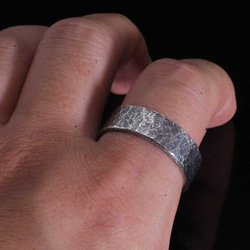 【刻印無料】 指輪 メンズ : 岩石丸 鎚目 シルバー リング 8mm幅 4～27号 シンプル 5枚目の画像
