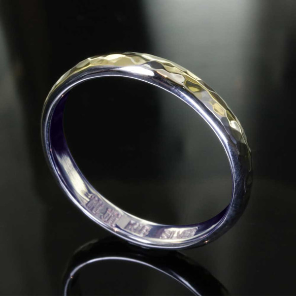 龍頭 甲丸 小花 鎚目 メンズリング シルバー950 青い石 21号 指輪