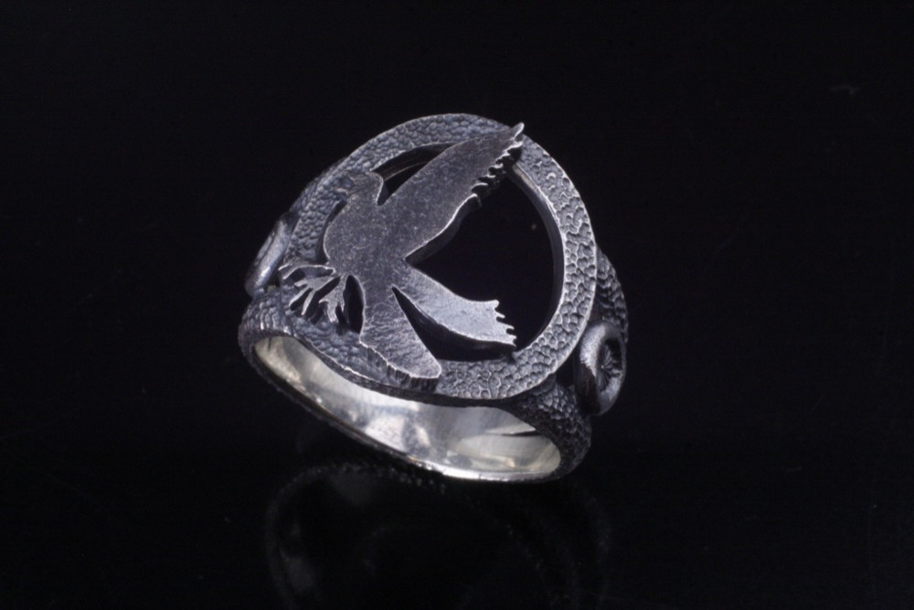 指輪 メンズ : 八咫烏 リング 燻し加工 シルバーリング 神話 14～24号