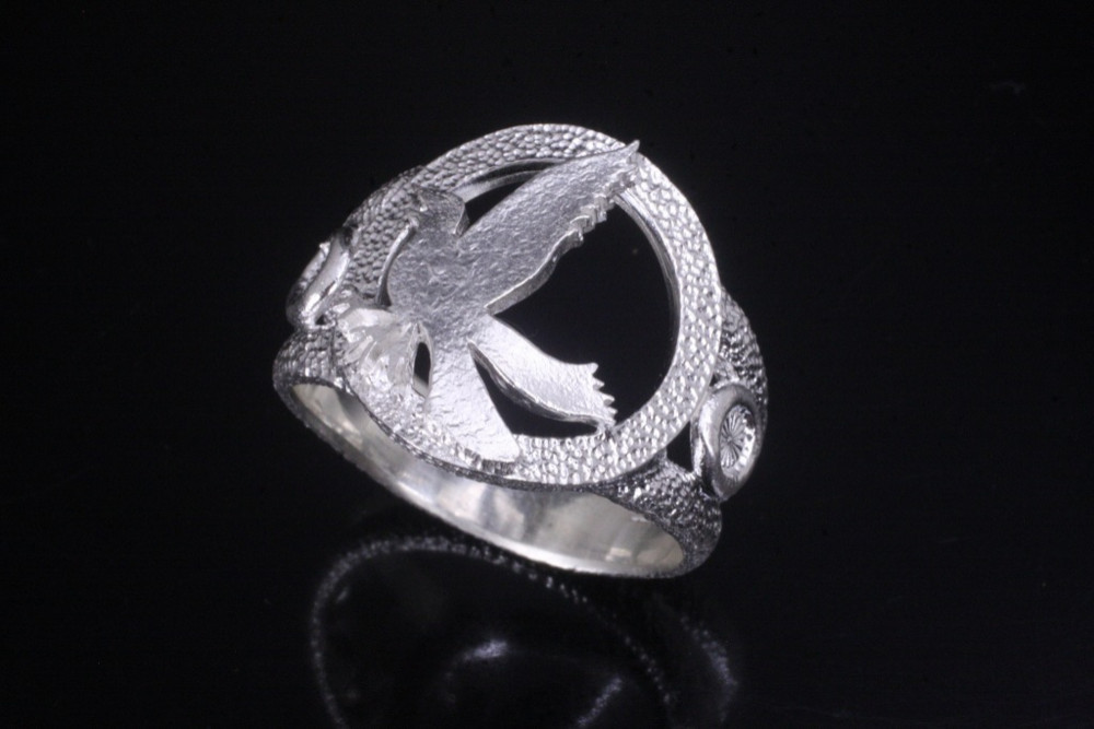 指輪 メンズ : 八咫烏 リング 白仕上げ シルバーリング 神話 14～24号