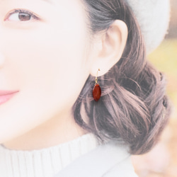 半額SALE【訳あり・選べる】なつめ風　レッドアゲート　大粒マーキス　サージカルステンレスフックピアス 7枚目の画像