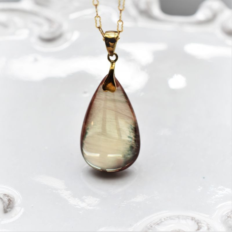 【1点もの・B】大粒　チベット産アンデシン　フリーフォーム　14KGFデザイン50cmネックレス