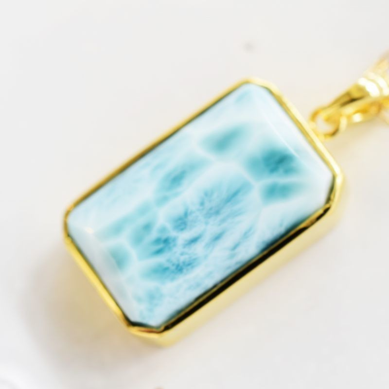 SALE20％OFF【1点もの】超大粒　カリビアンラリマー　レクタングル　14KGFデザイン50cmネックレス
