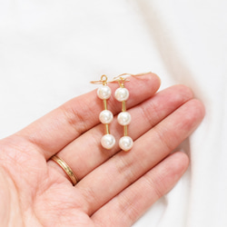 新春作品【耳環可換，數量有限】貝殼珍珠三重線14KGF耳環 第4張的照片