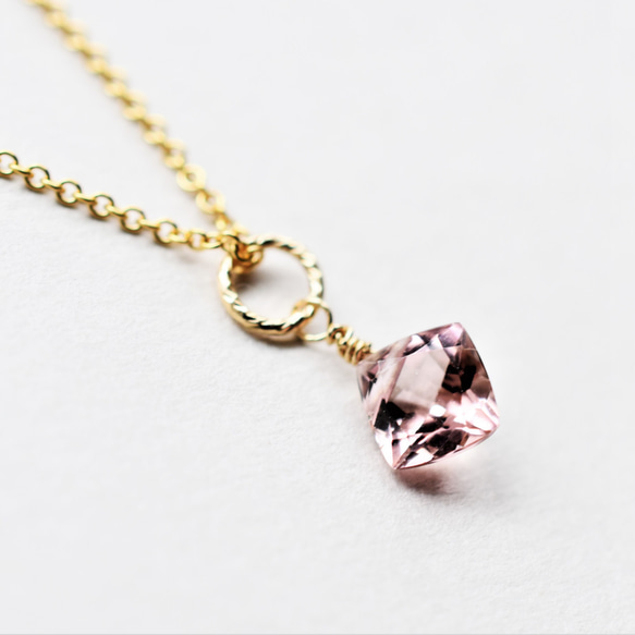 [剩餘1件]散裝珠寶用的玫瑰粉紅色粉紅色碧璽公主方形切工14kgf項鍊40cm 第6張的照片