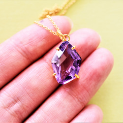 [1 件/D] 珠寶寬鬆大號紫水晶自由形狀寶石切割手術不銹鋼項鍊 50 厘米 第4張的照片