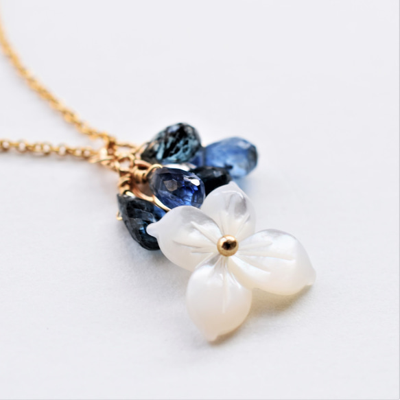 【數量有限】2款藍晶石和白珍珠花手術不鏽鋼項鍊40厘米 第1張的照片