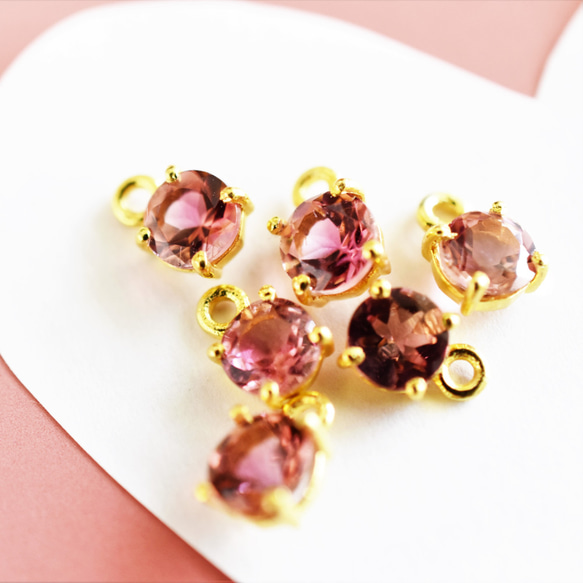 【残り9・濃い色】宝石用ルース　ハニーピンクカラー　ピンクトルマリン　ラウンド枠留め　サージカルステンレスネックレス 2枚目の画像