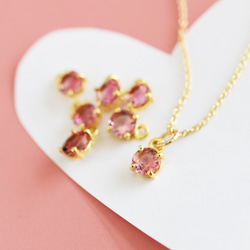 【残り9・濃い色】宝石用ルース　ハニーピンクカラー　ピンクトルマリン　ラウンド枠留め　サージカルステンレスネックレス 3枚目の画像