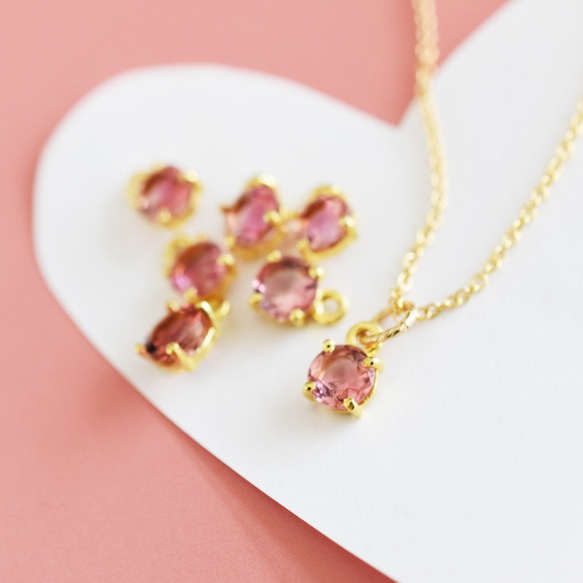 【残り9・濃い色】宝石用ルース　ハニーピンクカラー　ピンクトルマリン　ラウンド枠留め　サージカルステンレスネックレス 3枚目の画像