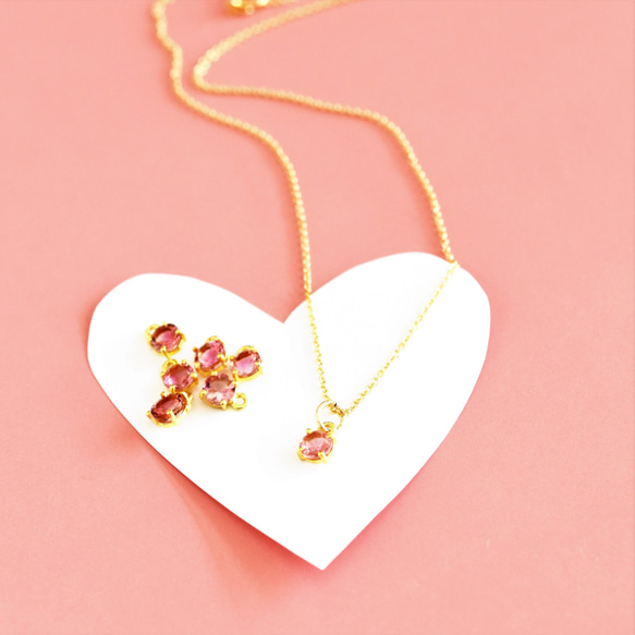 【残り9・濃い色】宝石用ルース　ハニーピンクカラー　ピンクトルマリン　ラウンド枠留め　サージカルステンレスネックレス 4枚目の画像