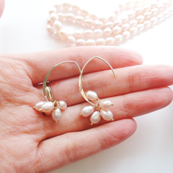 灰　不規則形珍珠　花瓣　14kgf杏仁鉤狀耳環 第4張的照片