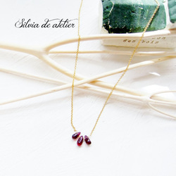 Rhodolite Garnet Smooth Drop 3pcs 14kgf金鍊項鍊 第5張的照片