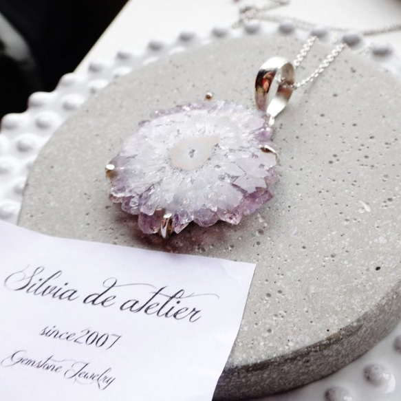 &lt;單點·B&gt;紫水晶寶石花切片晶洞項鍊silver92575厘米 第3張的照片