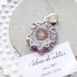 &lt;單點·B&gt;紫水晶寶石花切片晶洞項鍊silver92575厘米 第5張的照片