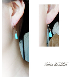 &lt;耳環可更換，數量有限&gt; AAA 睡美人綠松石三角 14kgf 圈鉤耳環 第4張的照片
