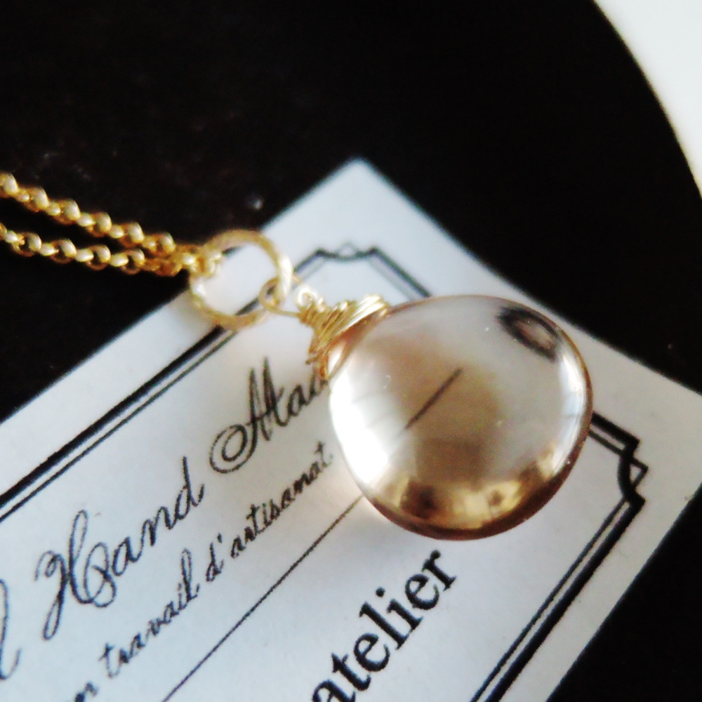 【残り2】Lサイズ　シャンパンクォーツ　スムース　マロンドロップ　約50cmステンレスネックレス